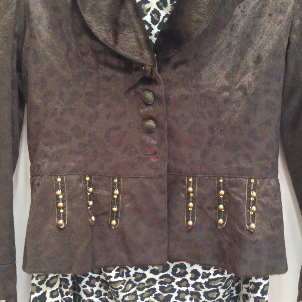 SO NICE! FUR Leopard faux fur hide animal print blazer jacket steampunk